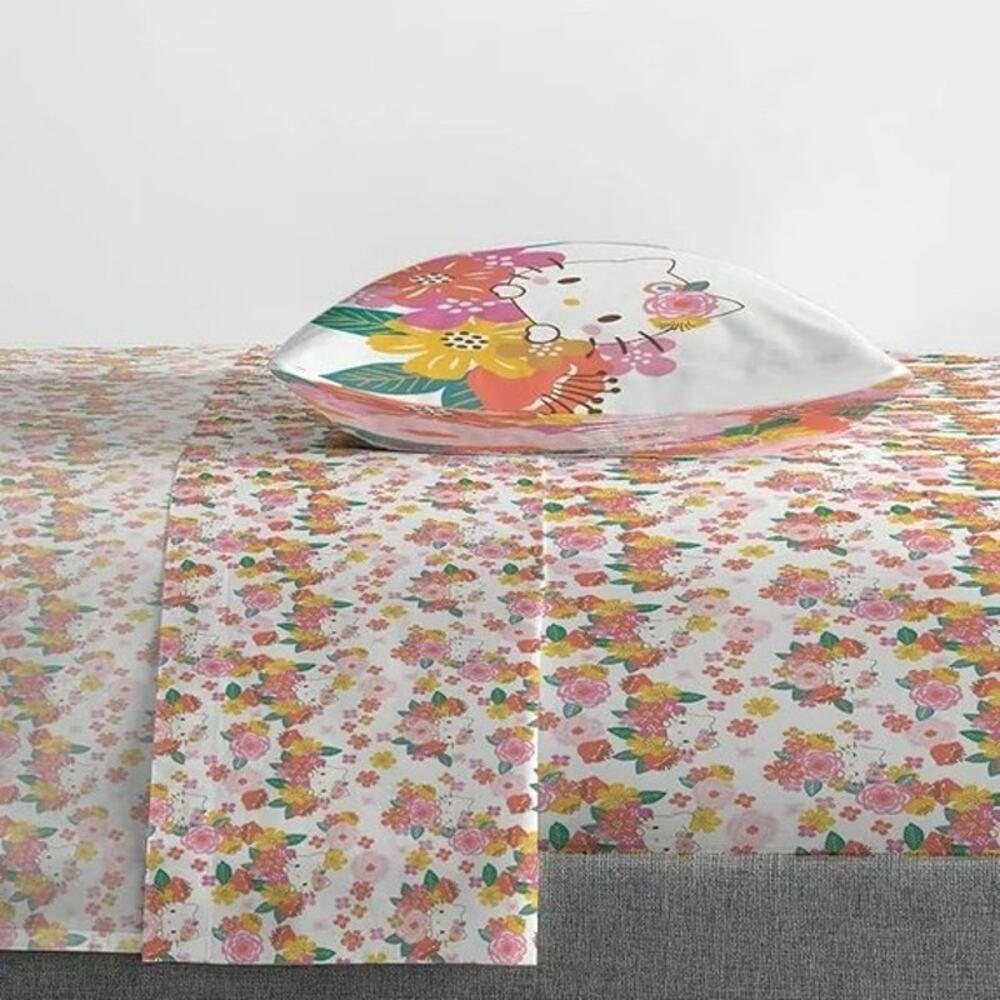 NEW Jay Franco Hello Kitty Floral Grace 3 Piece Twin Size Sheet Set Girls - Picture 3 of 6